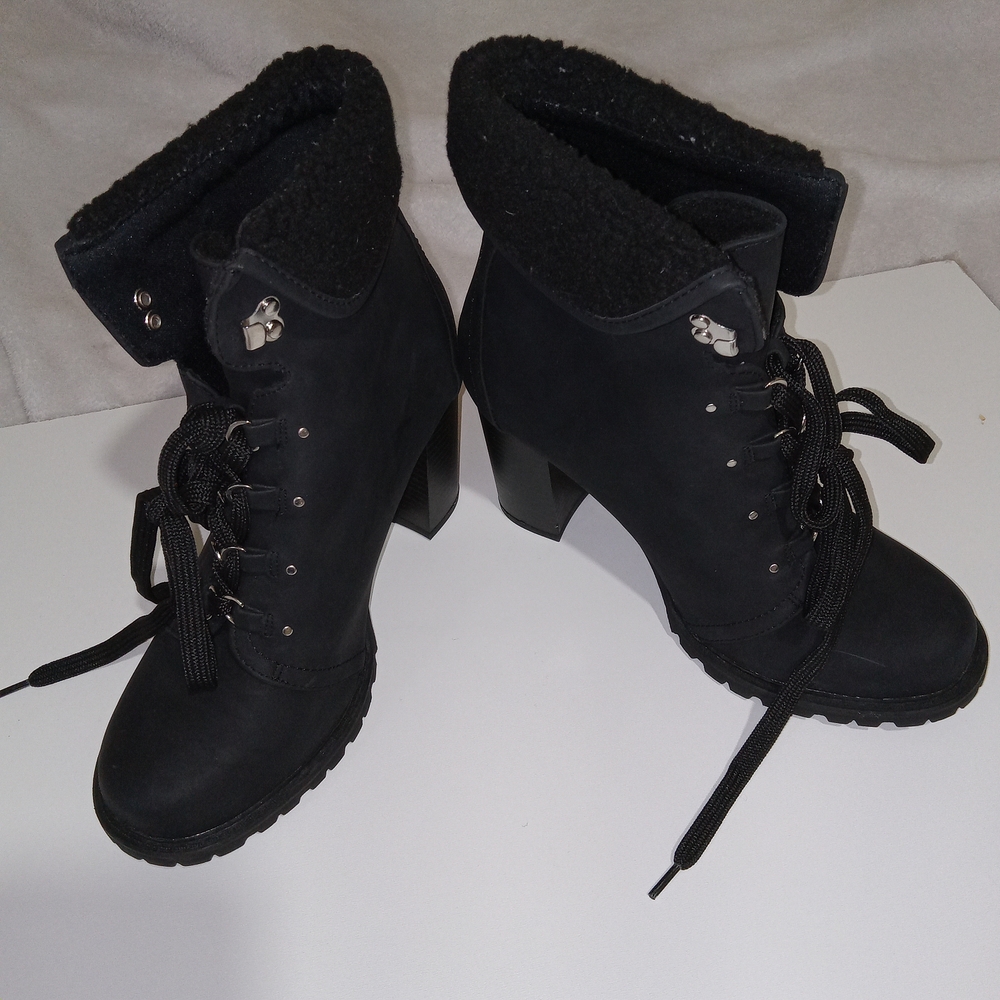 Torrid Lace Up Biker Boots High Heel Moto Military Ox  Black Size 9W Steampunk